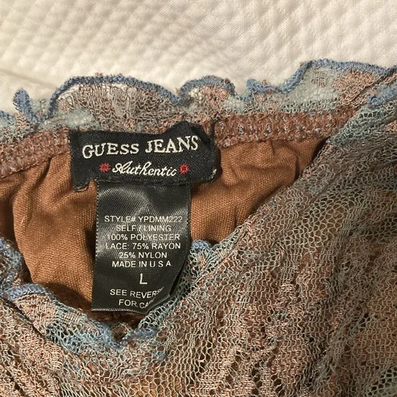Vintage Guess Ruffled Baby Doll Dress Women's S Brown Teal Fairy Lace Y2K - Picture 9 of 10